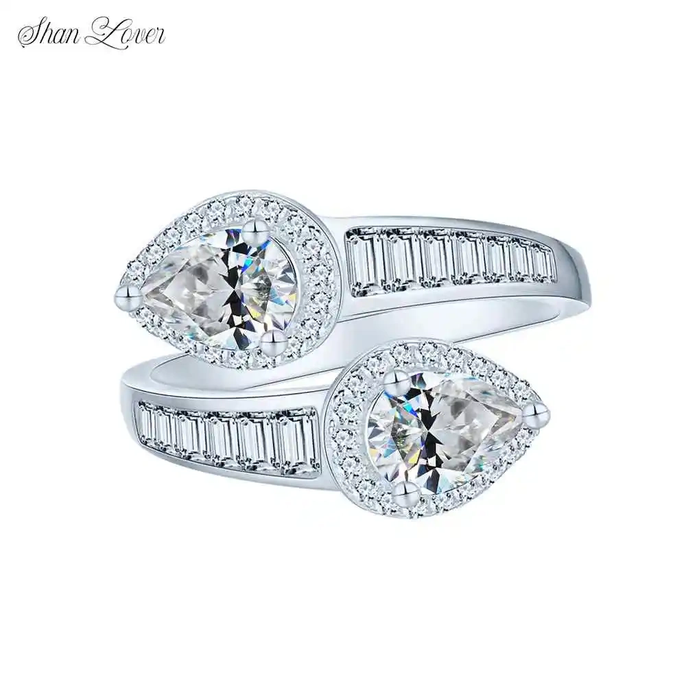 ShanLover Brand Teardrop Shaped Moissanite Ring Square Row Diamond S925 Sterling Silver Loose-Fitting Elegant Jewelry