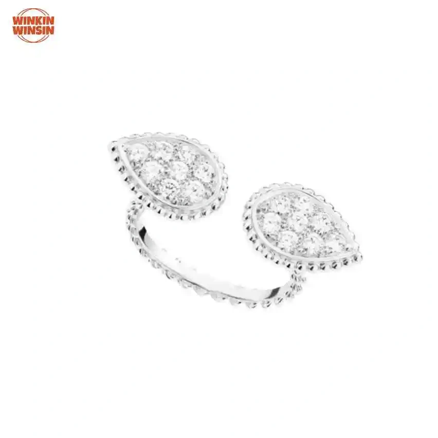 Winkin Winsin S925 925 Sterling Silver Water Drop-shaped Ring Double Water Drop Open Zircon Diamond Ring Jewelry