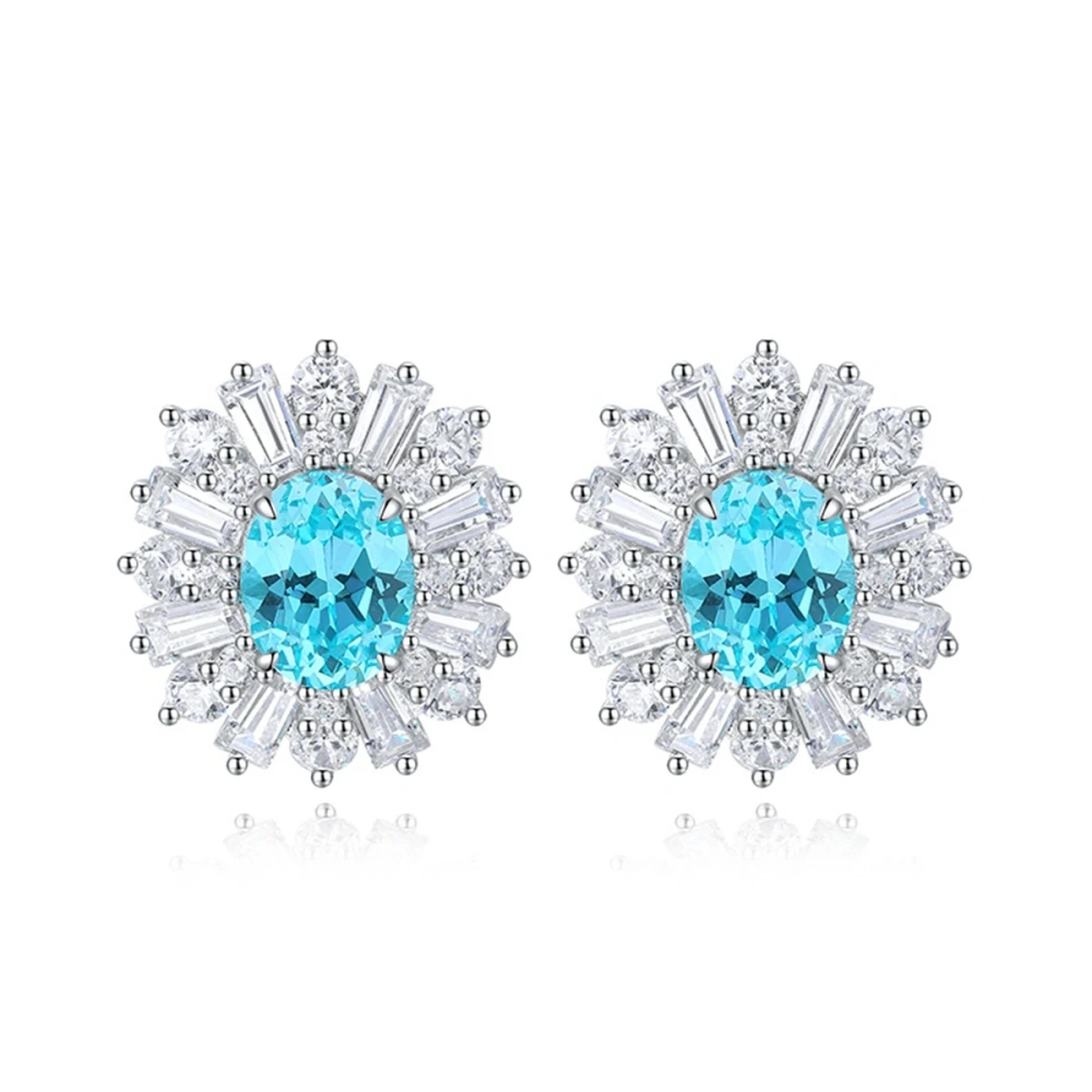 ShanLover Brand Paraiba Ear Studs Lake Blue Cold Style  S925 Silver Needle Piercing High-End Exquisite Earrings Jewelry