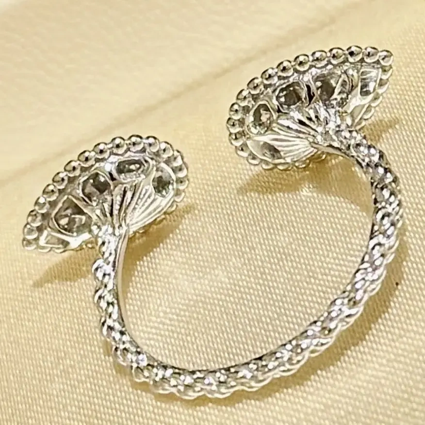 Winkin Winsin S925 925 Sterling Silver Water Drop-shaped Ring Double Water Drop Open Zircon Diamond Ring Jewelry