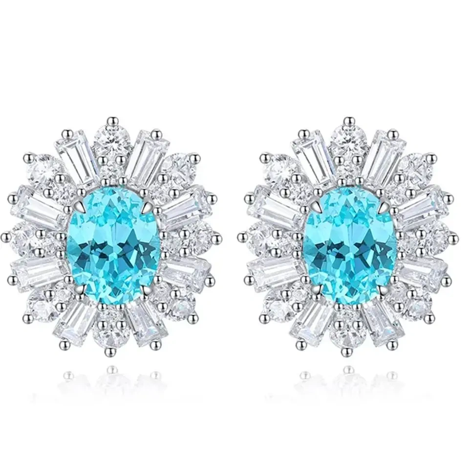 ShanLover Brand Paraiba Ear Studs Lake Blue Cold Style  S925 Silver Needle Piercing High-End Exquisite Earrings Jewelry