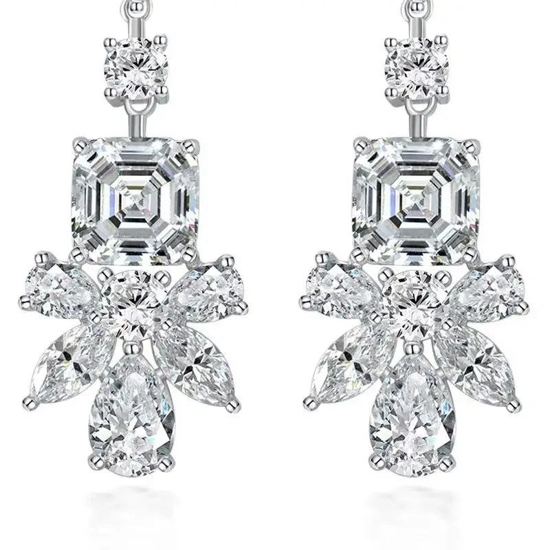 Winkin Winsin 4 Carat White Lab Grown Gemstones High Carbon Diamond Earrings 925 Sterling Silver Earrings Jewelry
