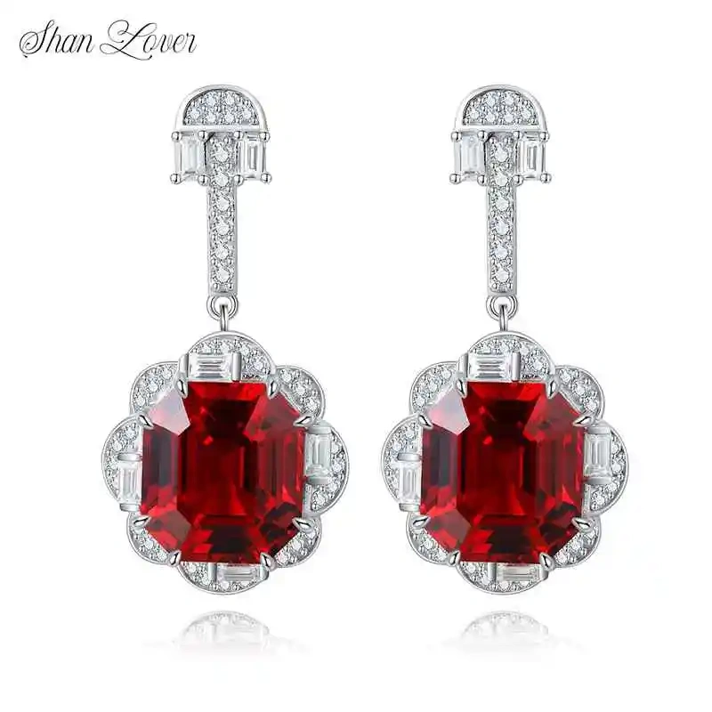 ShanLover Brand Cultivated Ruby Stud Earrings for Women Light Luxury Gemstone Jewelry Colorful Fashion Earrings Jewelry