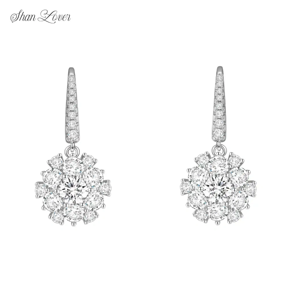 ShanLover Brand 5A Grade Full Diamond Sunflower Zircon Drop Earrings Luxury 925 Sterling Silver Earrings Jewelry For Women