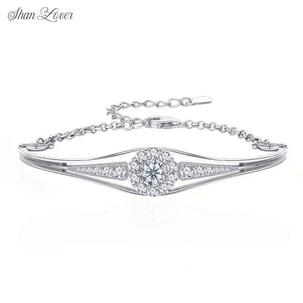 ShanLover Brand Full Diamond Flower Bud Bracelet for Women S925 Sterling Silver Fashionable Moissanite  Jewelry Bangle Accessory