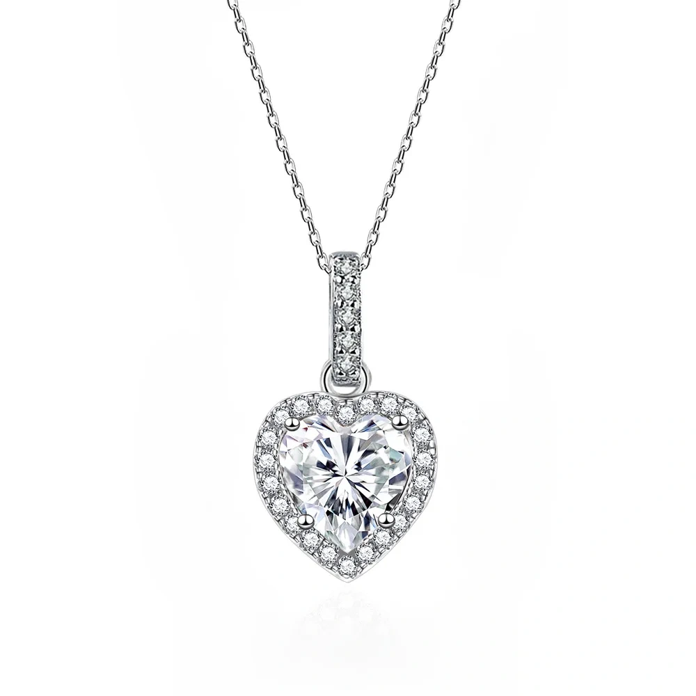 ShanLover Brand Moissanite Necklace for Women S925 Sterling Silver Moissanite Diamond Love Heart Shape Pendant Necklace Jewelry