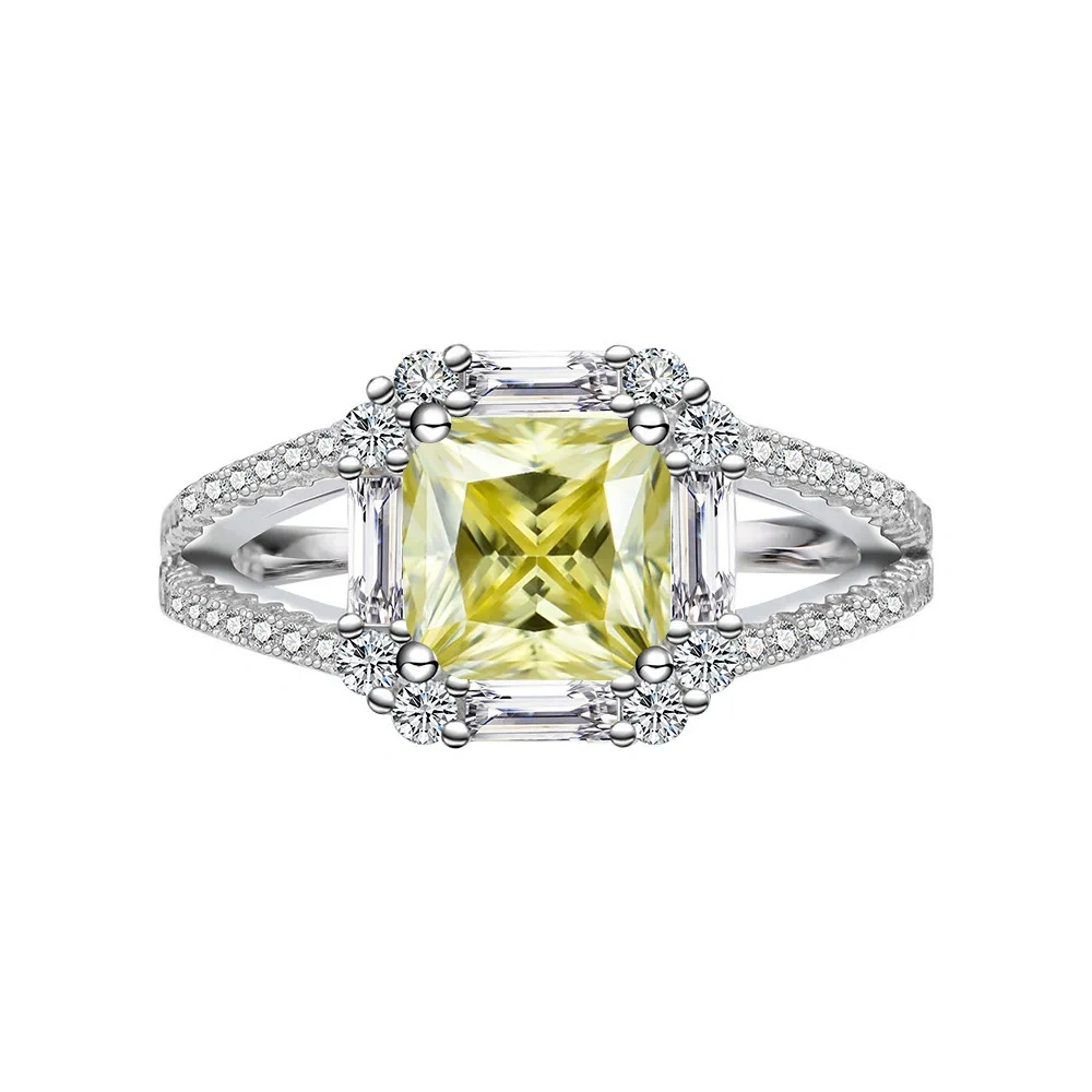 Winkin Winsin s925 sterling silver jewelry, 2-carat square Aschemusan stone women's ring