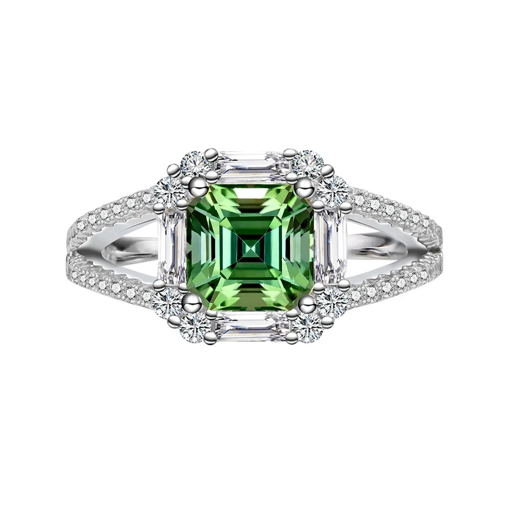 Winkin Winsin s925 sterling silver jewelry, 2-carat square Aschemusan stone women's ring