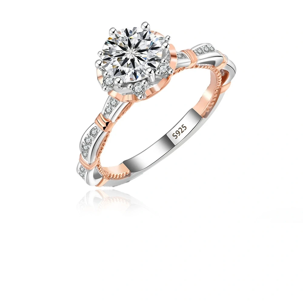 Winkin Winsins 925 sterling silver Moissan diamond ring, Princess on the Run, six-prong luxury 1-carat