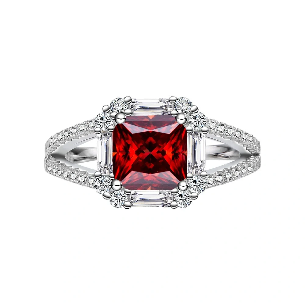 Winkin Winsin s925 sterling silver jewelry, 2-carat square Aschemusan stone women's ring