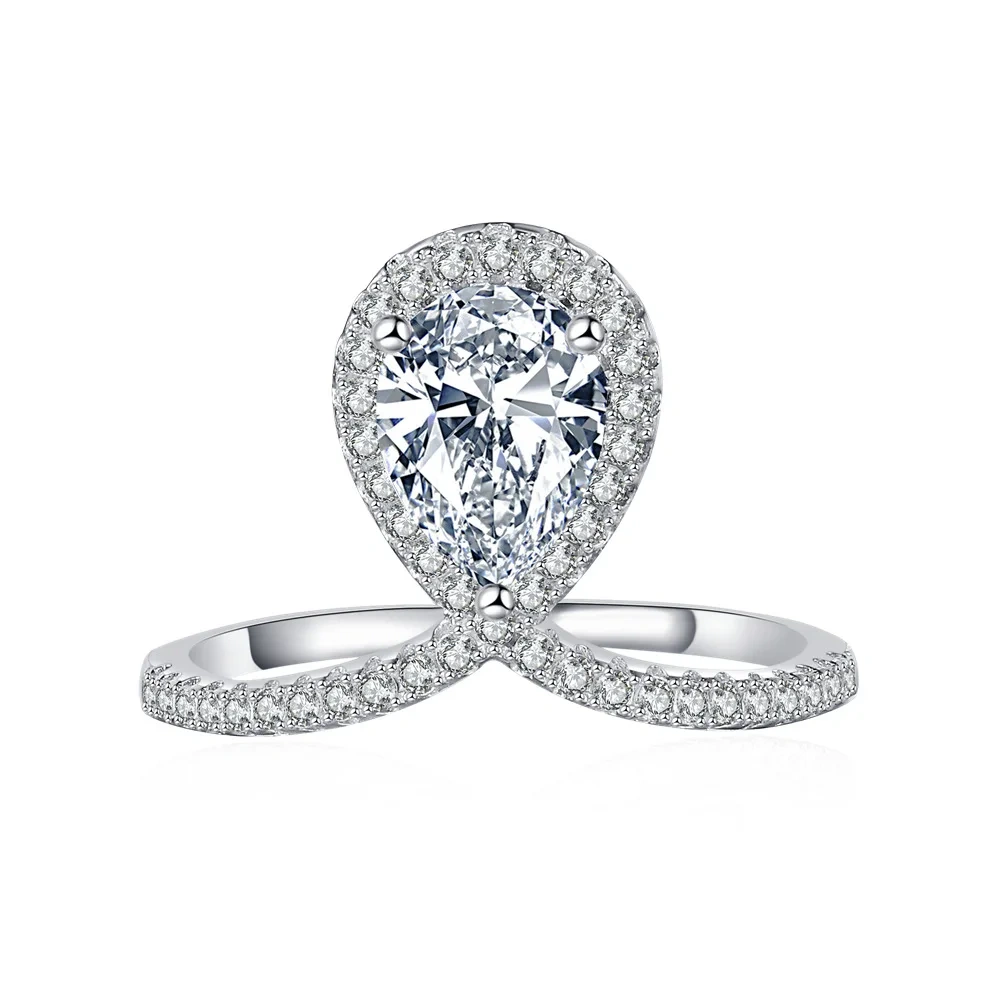 ShanLover Brand Teardrop Shaped Moissanite Diamond Ring for Women S925 Sterling Silver Light Luxury Sparkling Finger Accessory