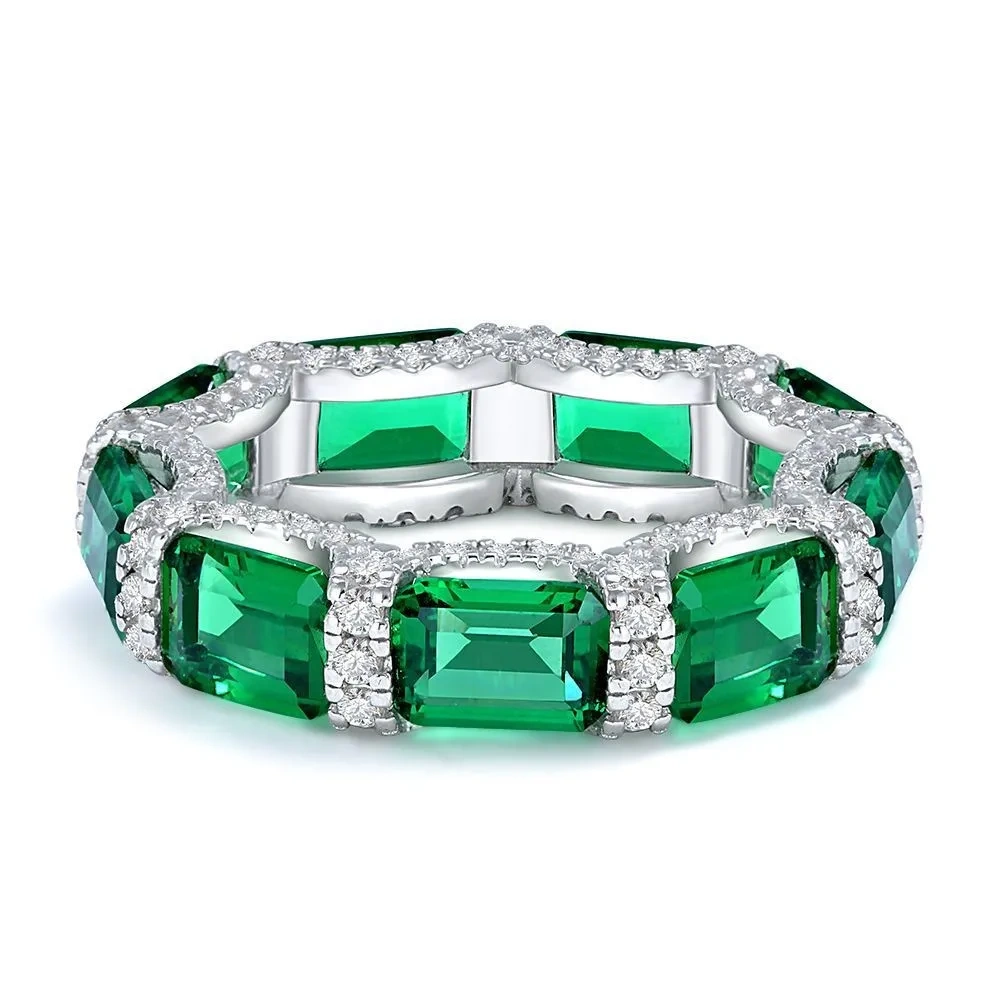 Winkin Winsin 925 Sterling Silver Ring 1ct Synthetic Emerald Lab Grown Gemstones High Carbon Diamond Ring for Women Jewelry