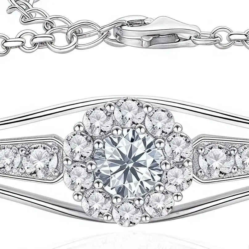 ShanLover Brand Full Diamond Flower Bud Bracelet for Women S925 Sterling Silver Fashionable Moissanite  Jewelry Bangle Accessory