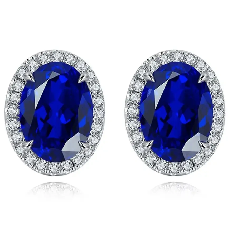 ShanLover Brand Cultivated Sapphire Stud Earrings Zircon 925 Silver Jewelry High Quality Pendant Earrings Certificated Jewelry
