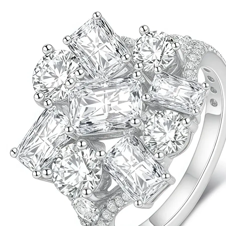 ShanLover Brand New High QualityReal 925 Sterling Silver Irregular Certificated Diamond Ring Fashion Jewelry Accessory Ring