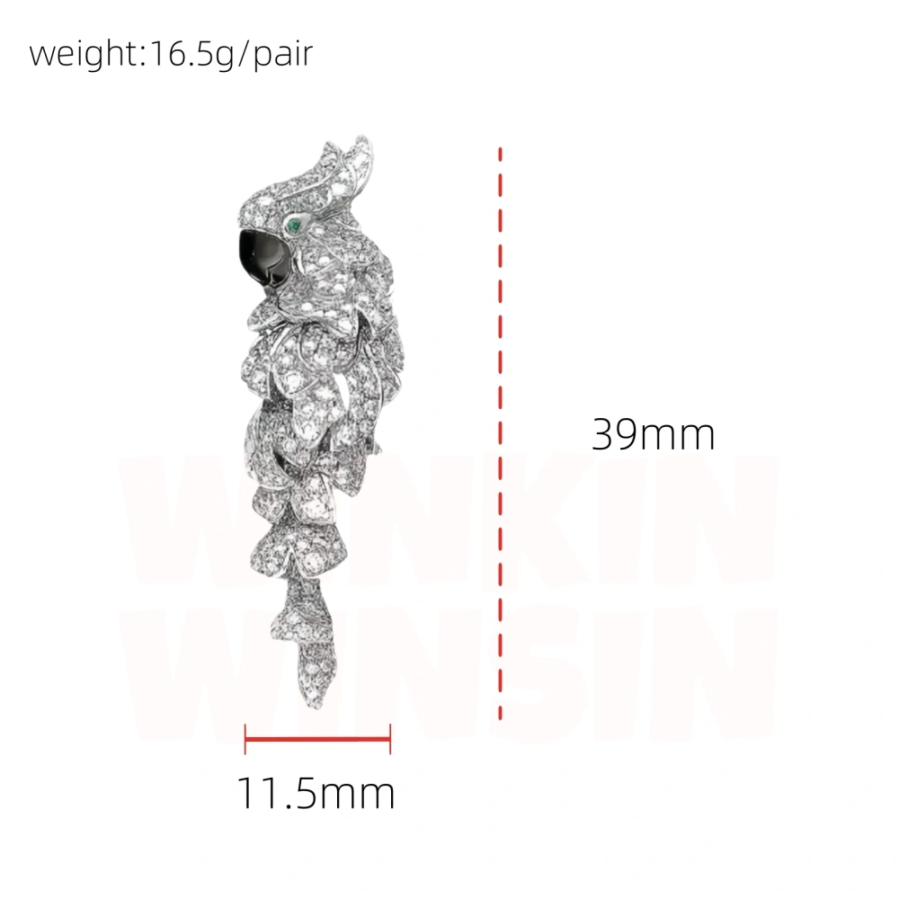 Winkin Winsin 16.5g 925 Sterling Silver Drop Earrings For Women Parrot Bird Stud Earring Full Zircon Diamond Enamel Earrings