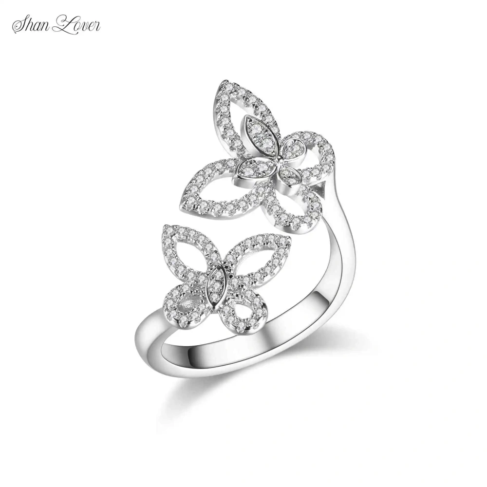 ShanLover Brand Double Butterfly 925 Silver Ring For Women Luxury High End Gemstones Opening Sterling Silver Rings Jewelry