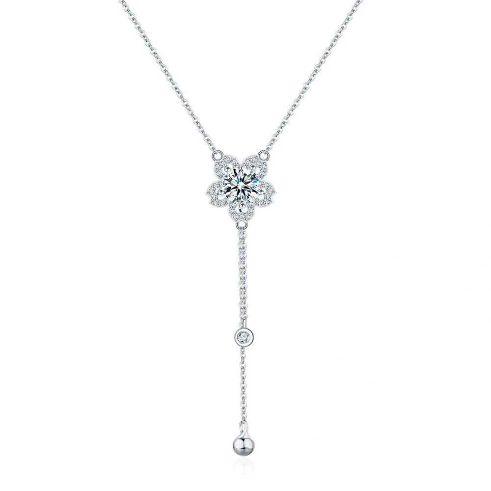 ShanLover Brand MST Grade 1ct Moissanite Pendant Necklace for Women 925 Sterling Silver Chain Necklaces Flower Pendants Jewelry