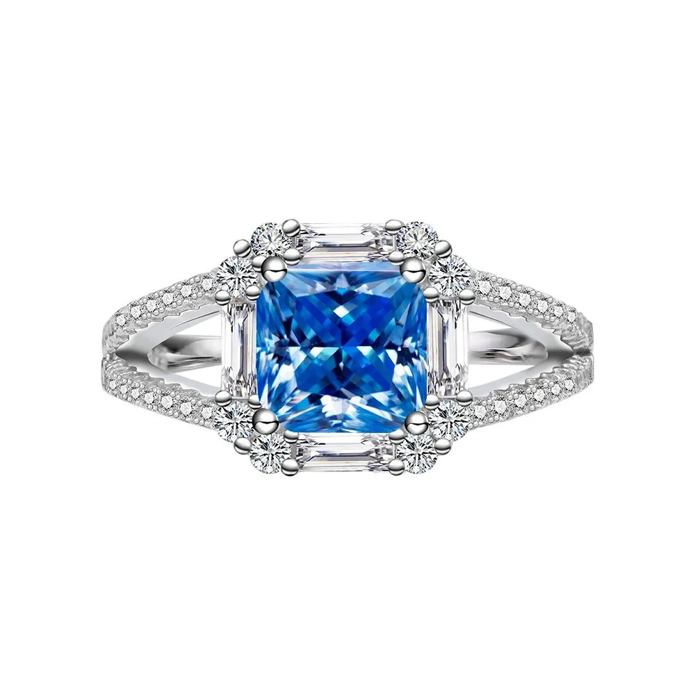 Winkin Winsin s925 sterling silver jewelry, 2-carat square Aschemusan stone women's ring