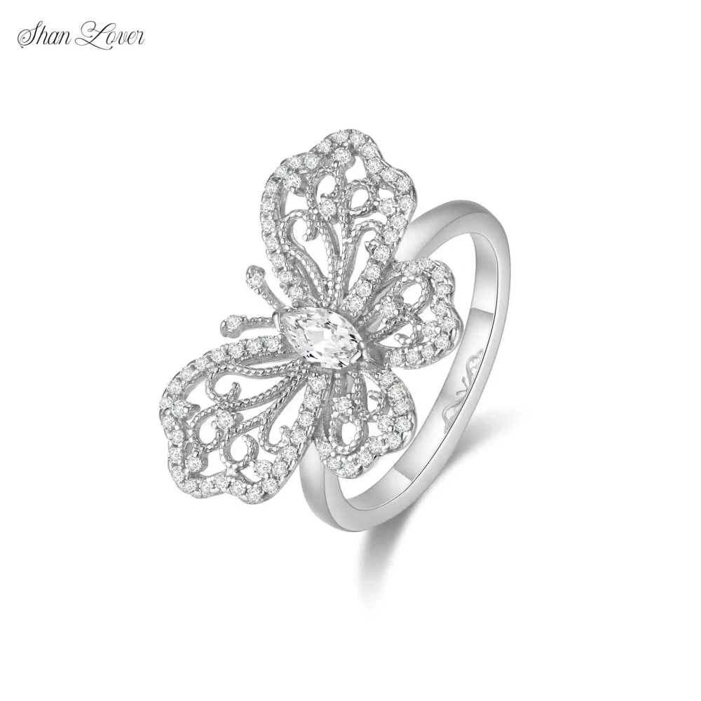 Shanlover Brand  New Certificated Products High Quality End 925 Silver Butterfly Ring For Women Fashion Jewelry Accessory ring