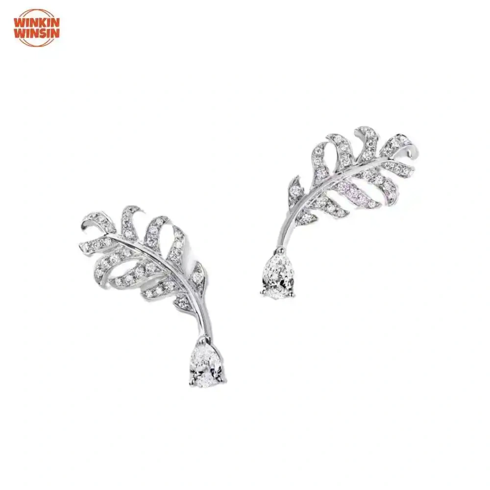 Winkin Winsin Feather Design Water Drop Diamond Light Luxury Ear Clasp Personality Classic Style
