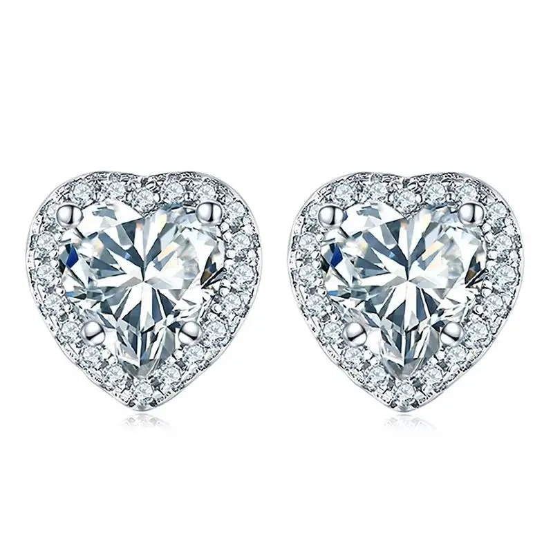 ShanLover Brand 1.2ct Heart Shaped Moissanite Diamond Stud Earrings S925 Sterling Silver Fashionable Classic Earrings For Women