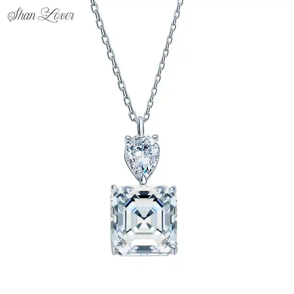 ShanLover Brand 5CT Square Moissanite Diamond Necklace for Women CMA Certificate 925 Sterling Silver Pendant Jewelry