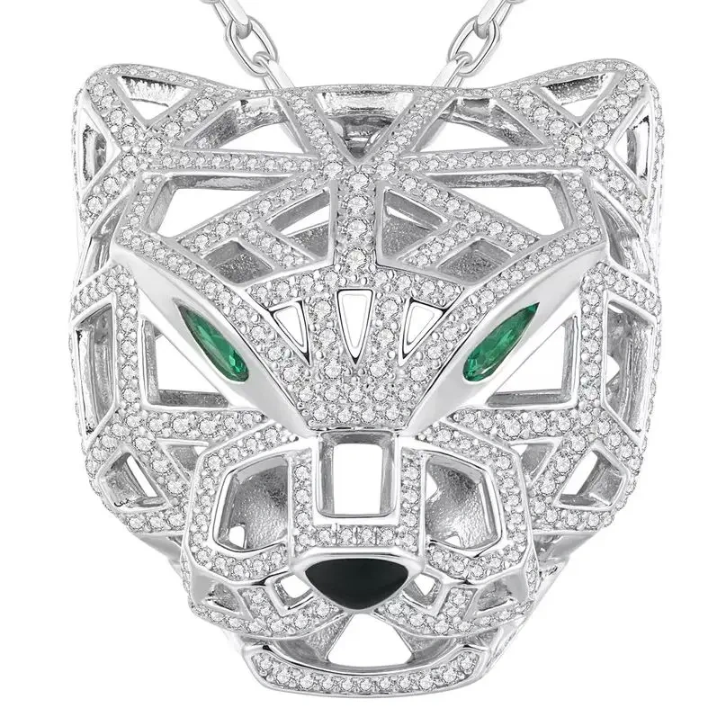 ShanLover Brand Designer Leopard Head Pendants Necklaces 925 Sterling Silver Jewelry Leopard Face Pendant Necklace for Woman Man