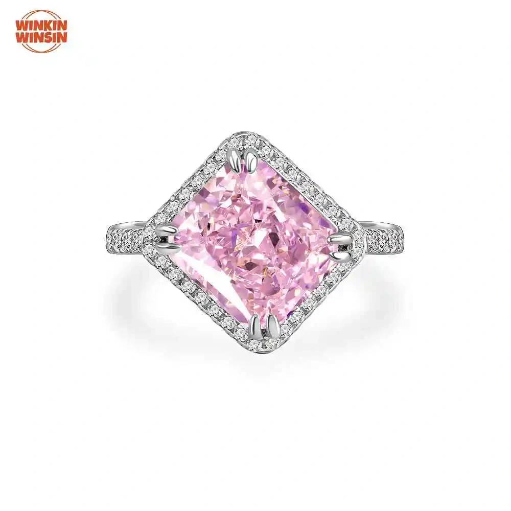 Winkin Winsin Rectangle Chamfered 8 Carat Diamond Yellow European And American High Carbon Diamond Ring S925 Silver