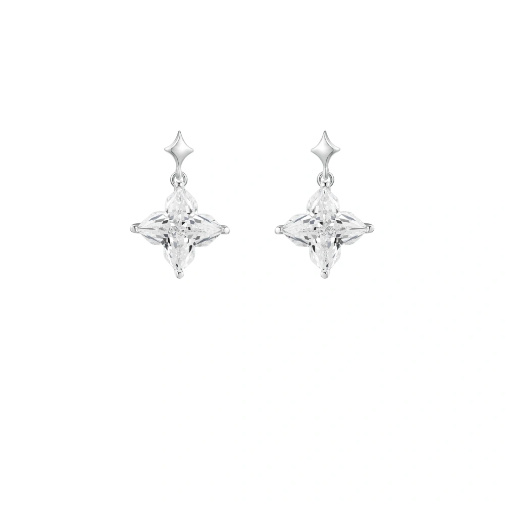 ShanLover Brand Hot Sales AAAAA Level 925 Sterling Silve Cut Diamond Four Leaf Clover Zircon Drop Stud Earrings Luxury Jewelry