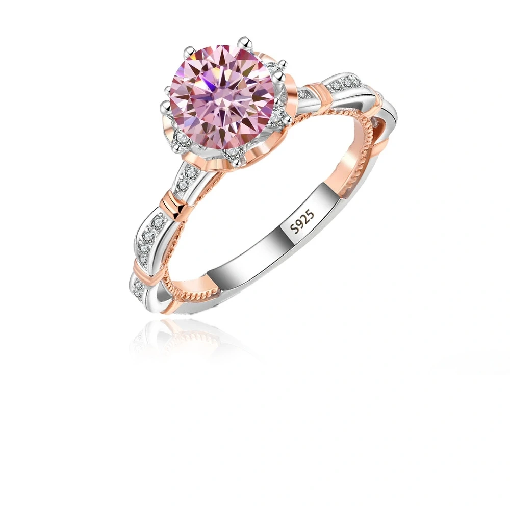 Winkin Winsins 925 sterling silver Moissan diamond ring, Princess on the Run, six-prong luxury 1-carat