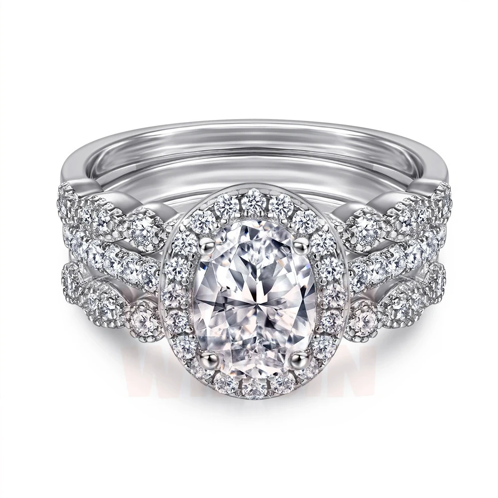 Winkin Winsin s925 sterling silver 1.5-carat oval Moissanite ring for women's silver jewelry, exuding a sense of luxury
