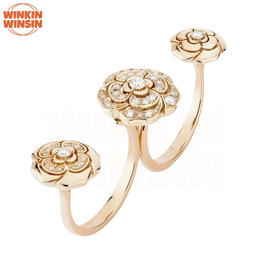 Winkin Winsin Luxury 925 Sterling Silver Camellia Ring Three Flower S925 Silver Rings For Women Girl Adjustable Camellia Jewelry