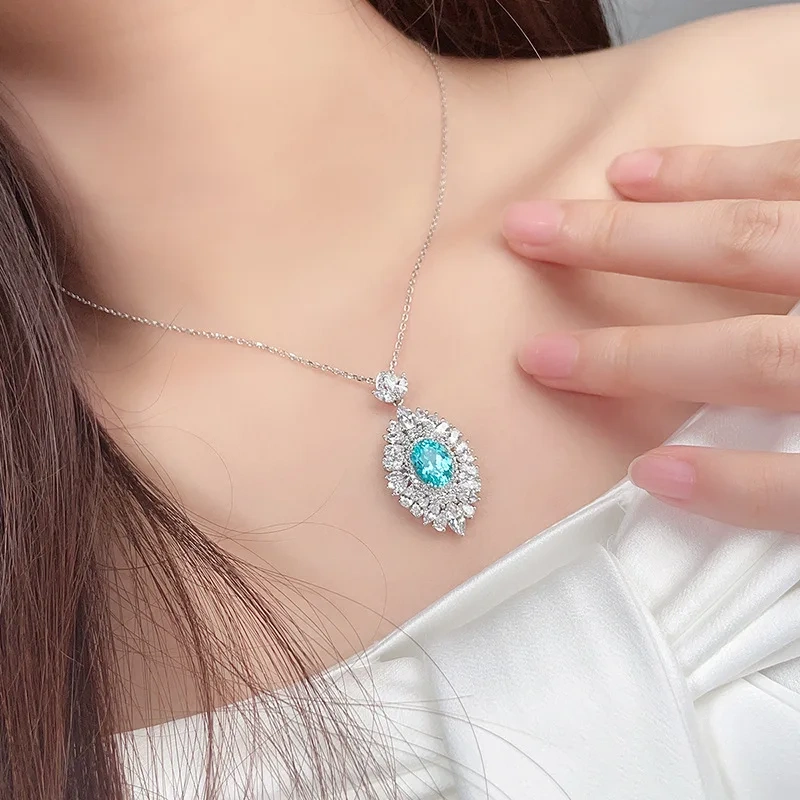 ShanLover Brand  Luxury Brand Designer Trendy Paraiba 925 Sterling Silver Fashion Necklace Cultivated Gemstone Pendant Silver