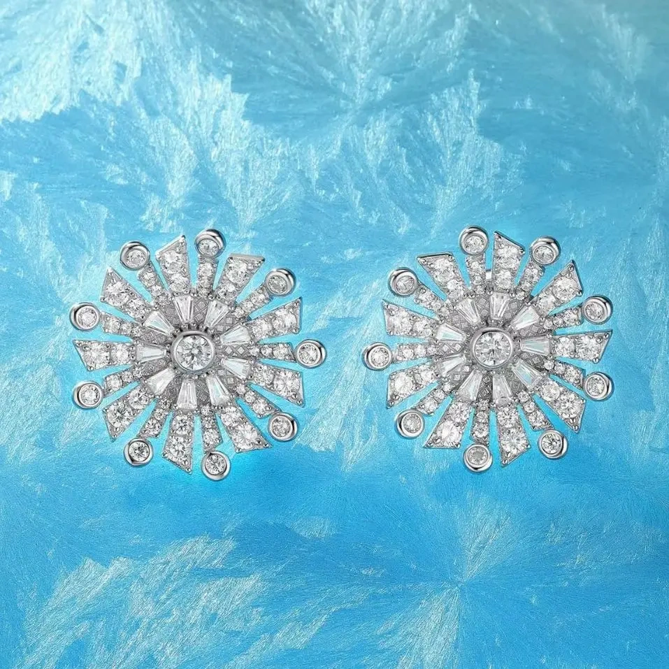 ShanLover Brand 5A Level 925 Sterling Silver Ear Studs Snowflake Zircon Stud Earring Desig Luxury Fashion Jewelry