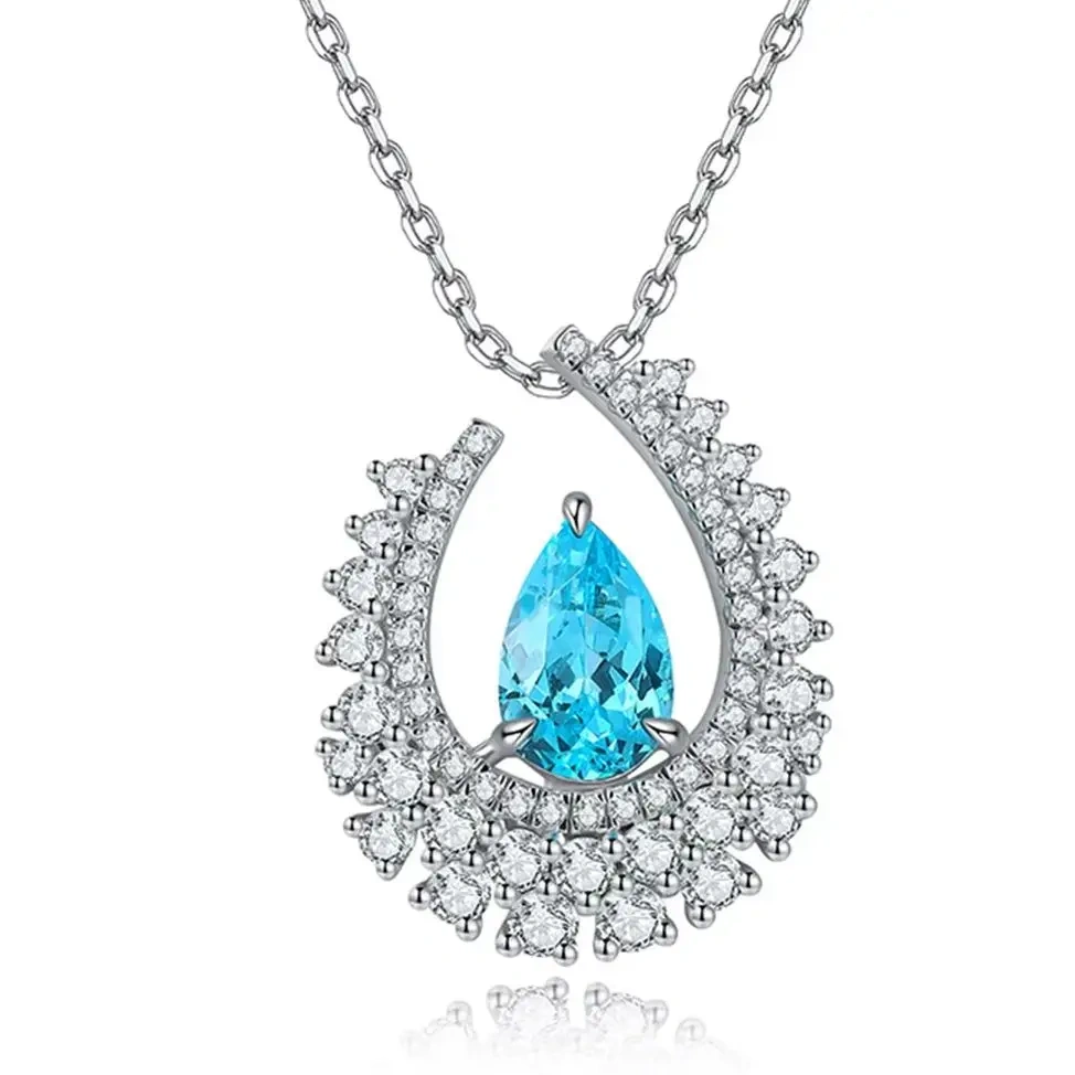 ShanLover Brand Women 925 Sterling Silver Lab Grown Gemstones Pendant Necklace Collarbone Design Unique Fashion Jewelry