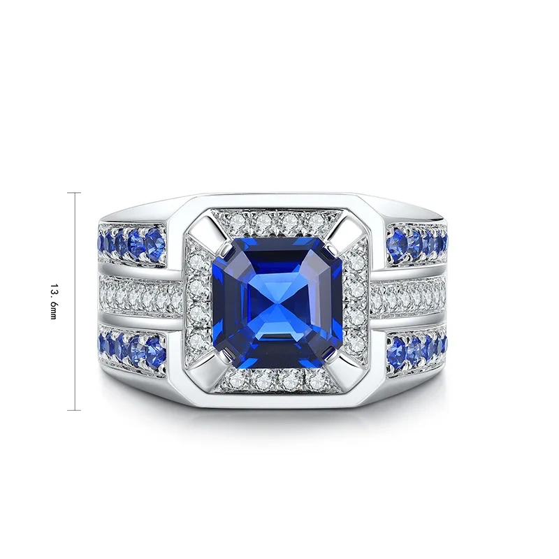 ShanLover Brand Main Gemstone 2.9ct Sapphire Ring MGI Top Grade Lab Grown Gemstones Rings For Man 925 Sterling Silver Jewelry