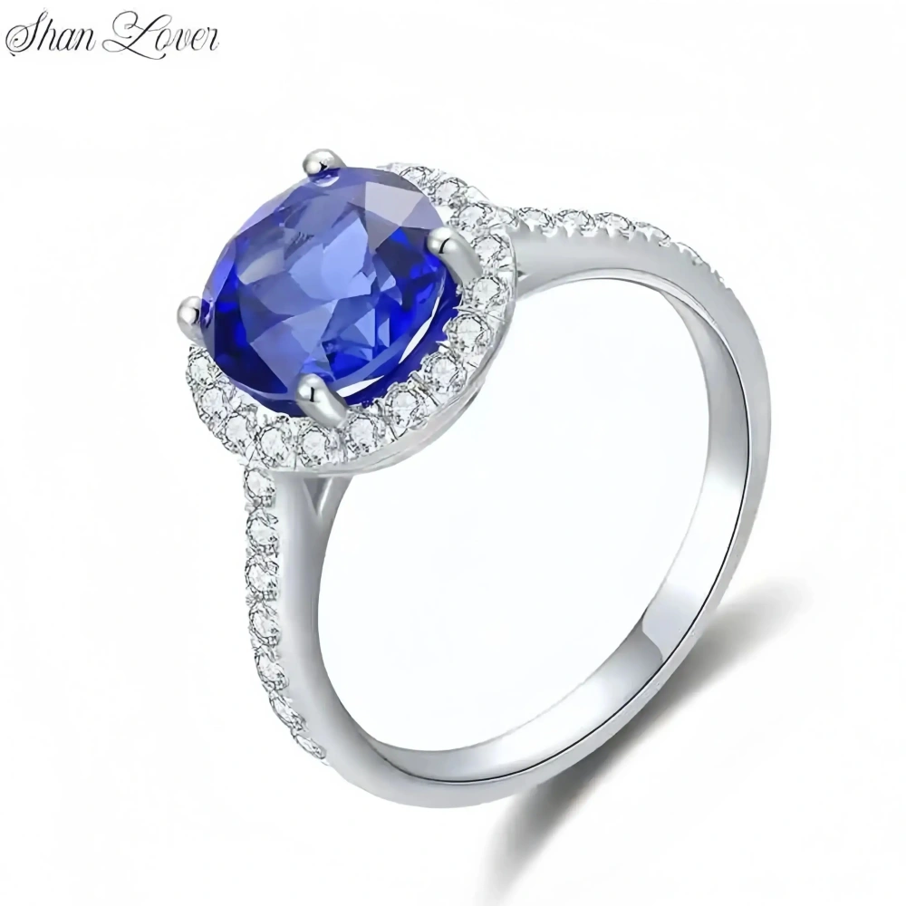 ShanLover Brand MGI Top Grade Sapphire Rings Lab Grown Blue Sapphire Gemstones Wedding Ring Women 925 Sterling Silver Jewelry