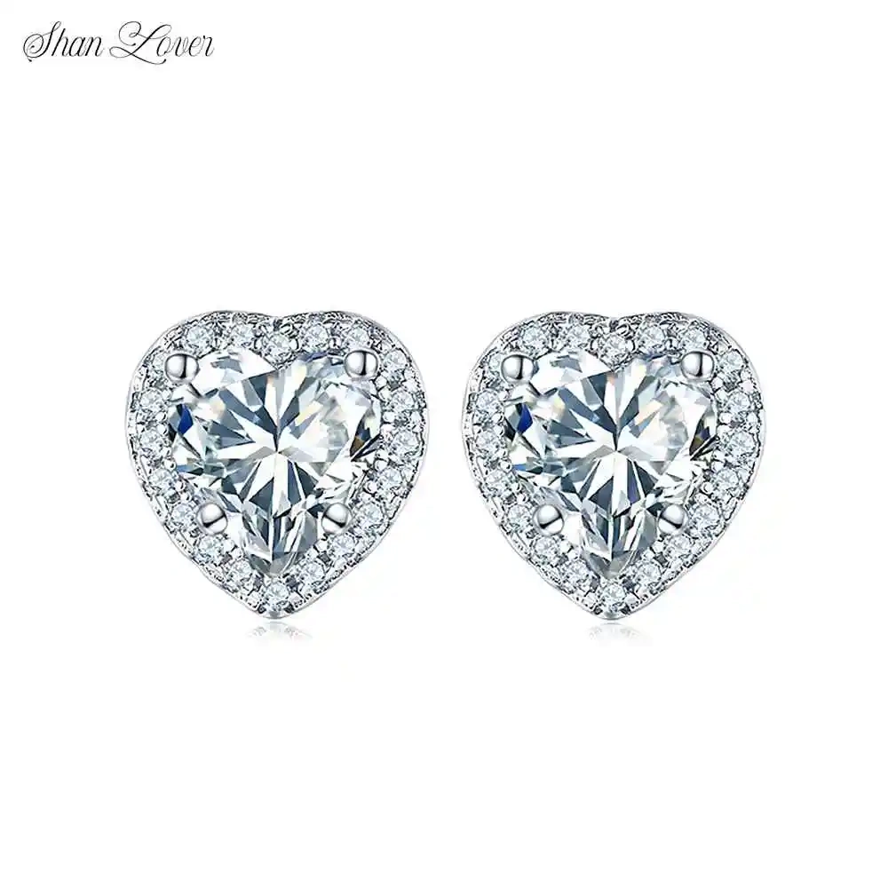 ShanLover Brand 1.2ct Heart Shaped Moissanite Diamond Stud Earrings S925 Sterling Silver Fashionable Classic Earrings For Women