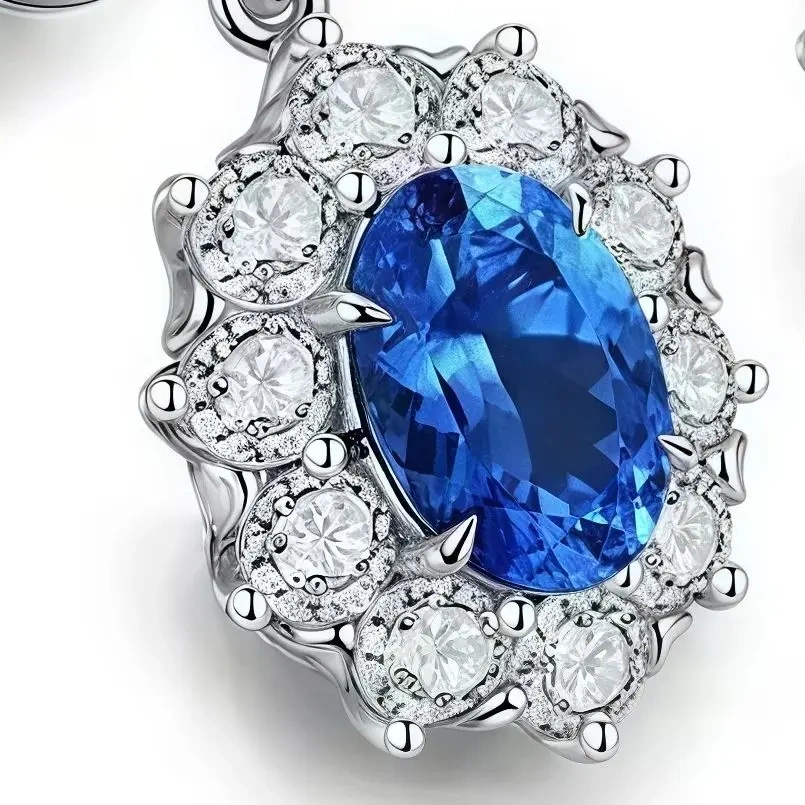 ShanLover Brand CMA Certificate Blue Lab Grown Gemstones 925 Sterling Silver Diamond Stud Earrings Luxury Jewelry