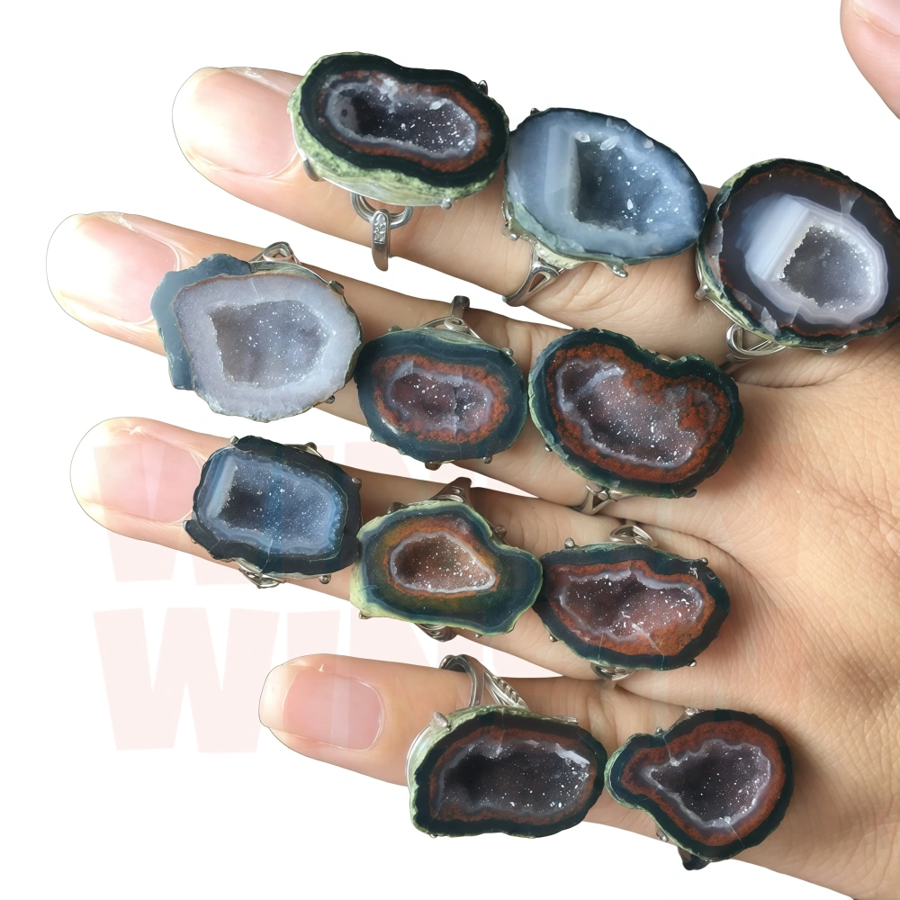 Winkin Winsin Unique Natural Gemstones Ring Agate Crystal House Ring For Women Man Free Size 925 Sterling Silver Rings Jewelry