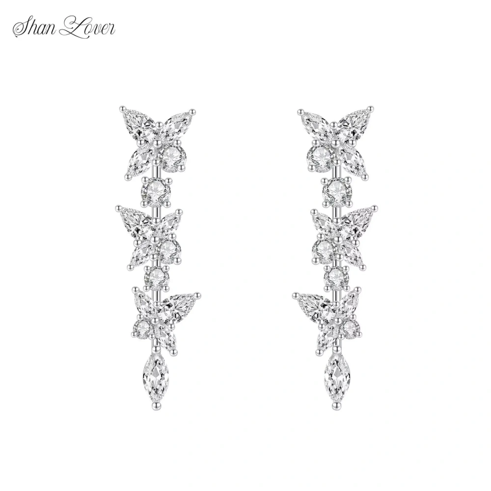 ShanLover  Brand Real 925 Sterling Silver Flower Tassel Earrings Fashionable Woman Elegant High-End Jewelry for Autumn Winter
