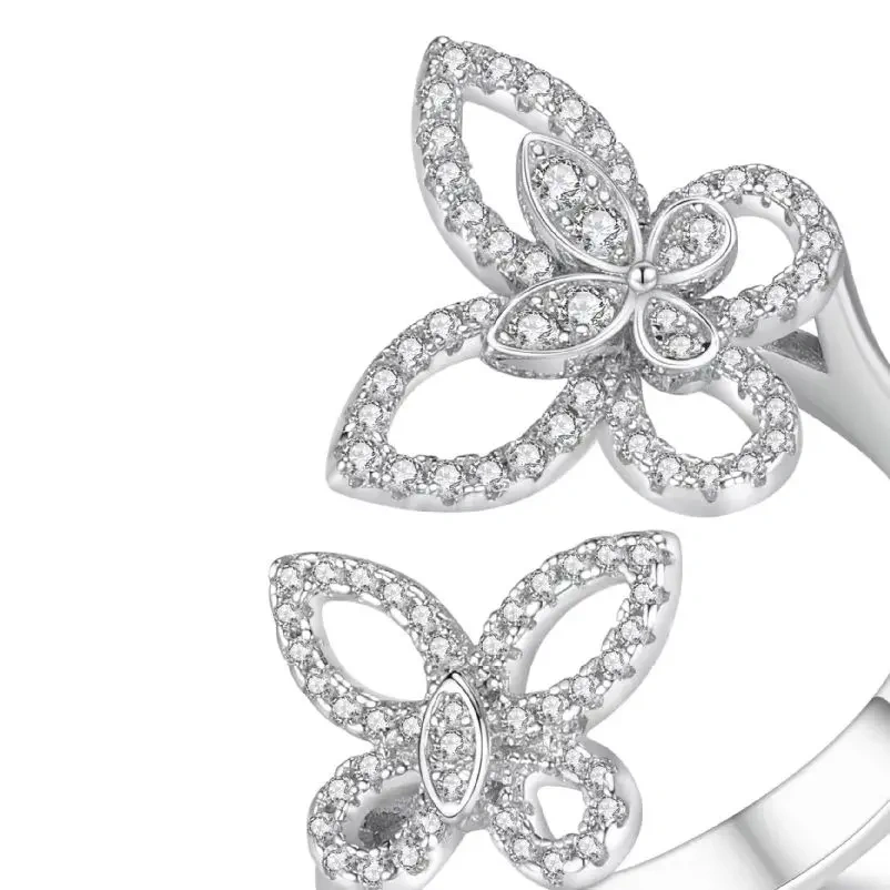 ShanLover Brand Double Butterfly 925 Silver Ring For Women Luxury High End Gemstones Opening Sterling Silver Rings Jewelry