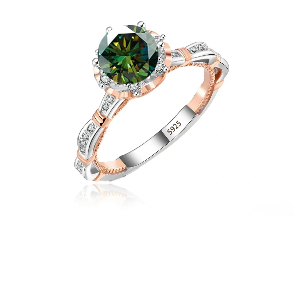 Winkin Winsins 925 sterling silver Moissan diamond ring, Princess on the Run, six-prong luxury 1-carat
