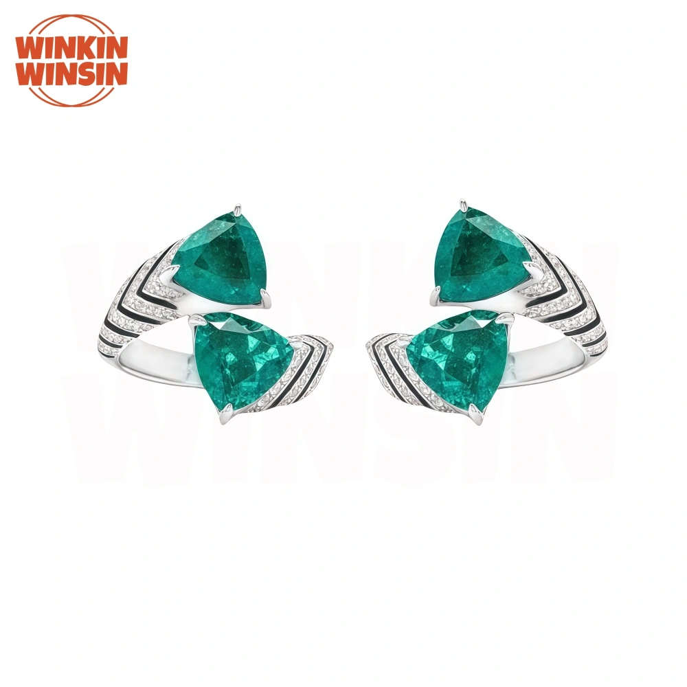 Winkin Winsin Luxury 925 Sterling Silver Leopard Stud Earrings Fashion Zebra Pattern Emerald Green Gemstones Earrings Jewelry