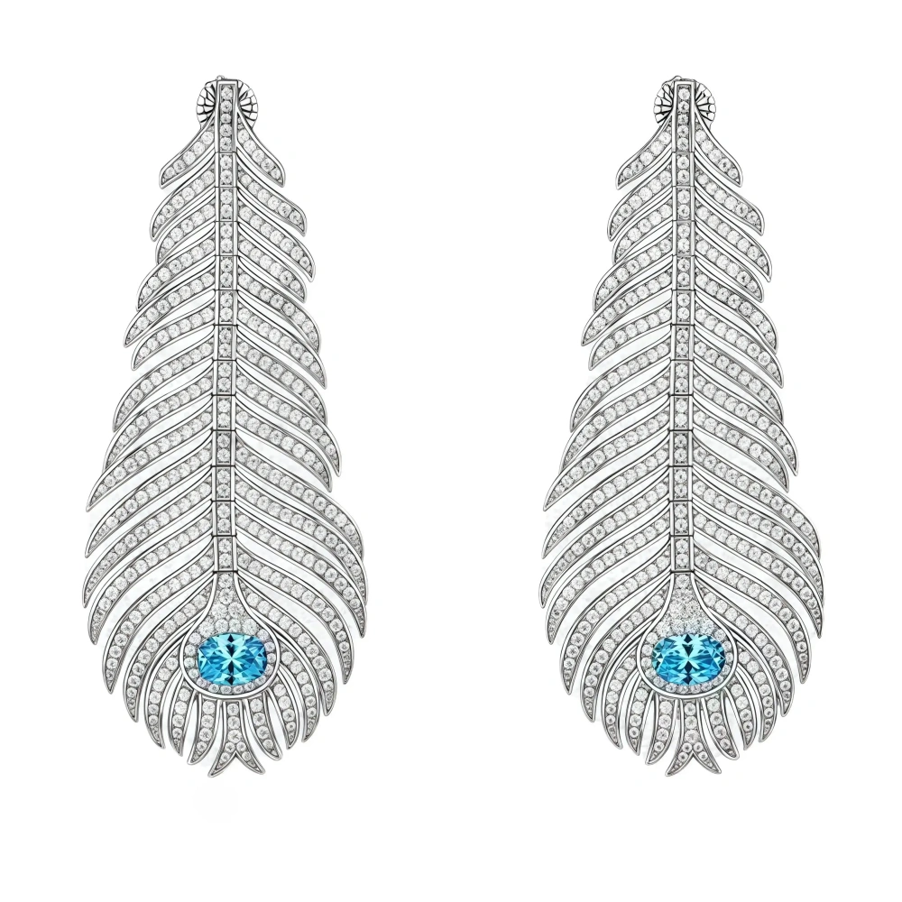 Winkin Winsin Brand Luxury Real 925 Sterling Silver Stud Earrings New Feather Drop Earrings Stud For Women Banquet Party Jewelry