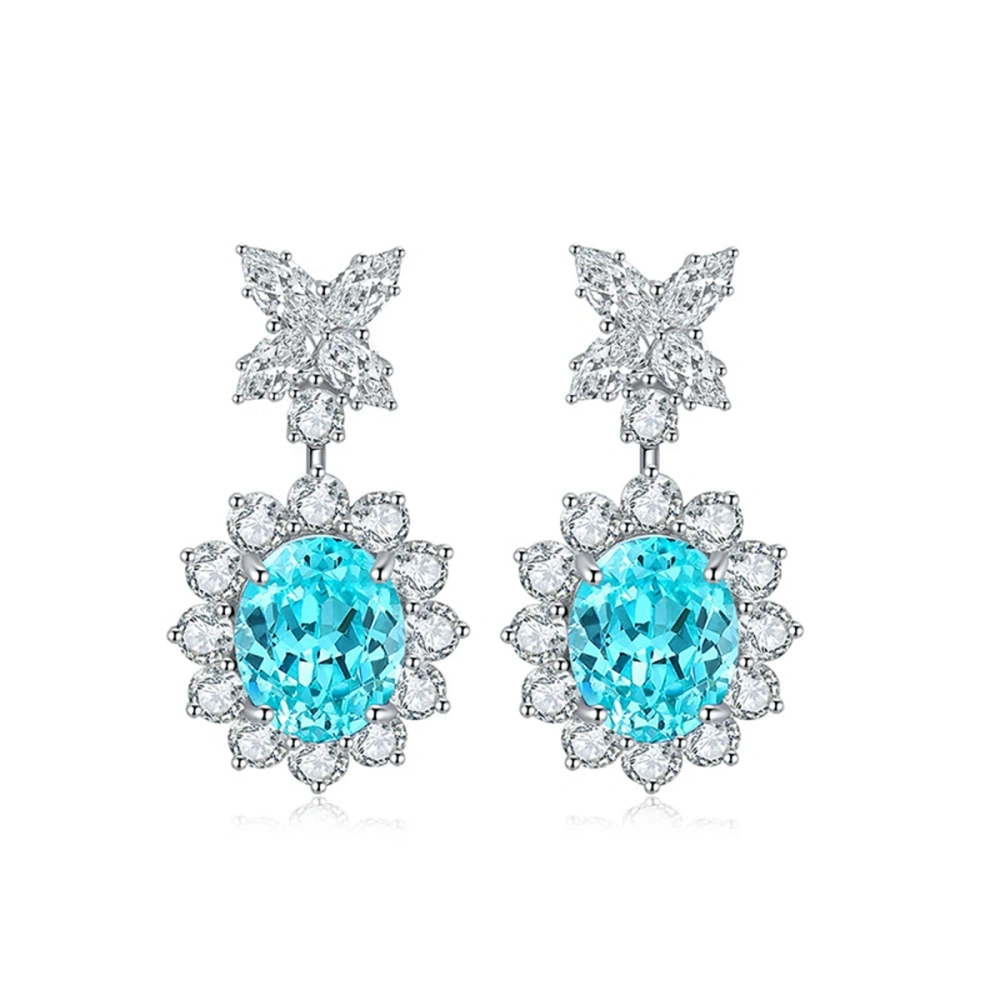 ShanLover Brand Light Luxury Elegant Lab Grown Gemstones Earrings Light Blue Flower Design Pendant Earrings Party Jewelry