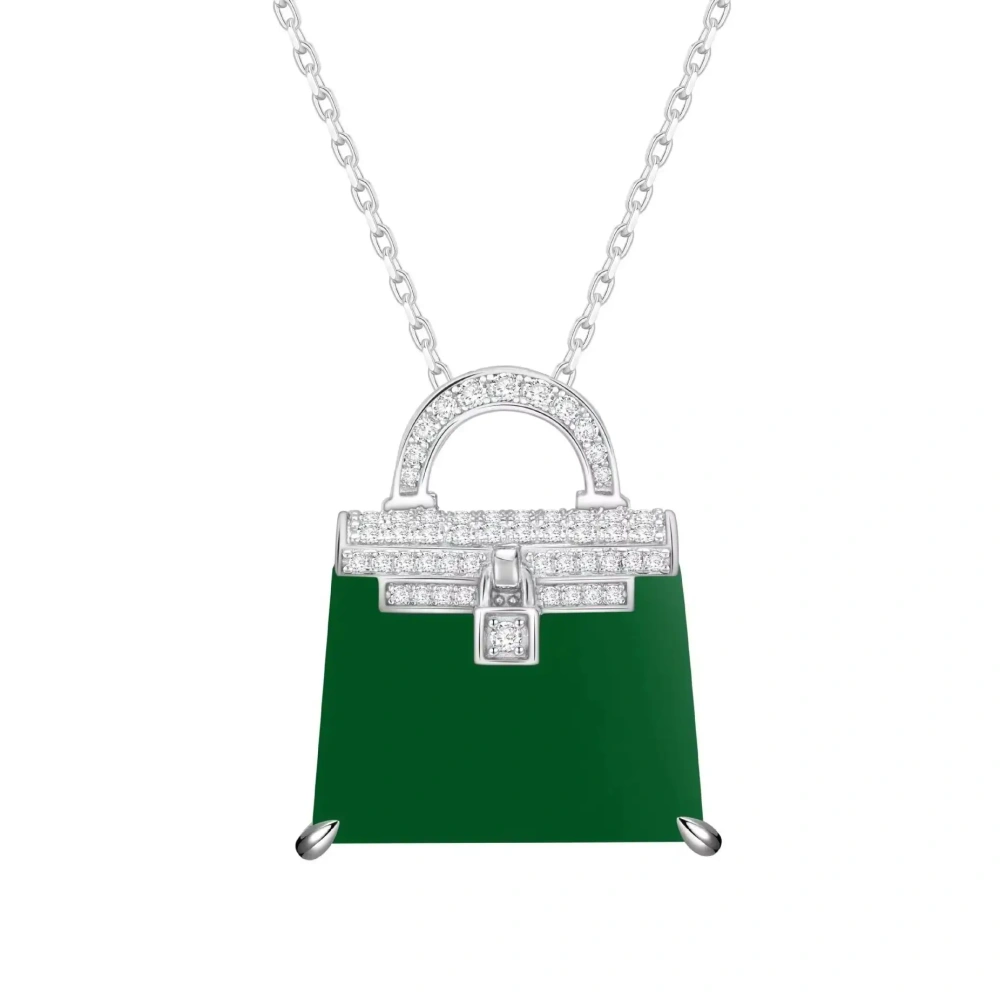 ShanLover Brand Designer Luxury 925 Sterling Silver Pendant Handbag Style Necklace For Women Green Gemstones Pendants Jewelry