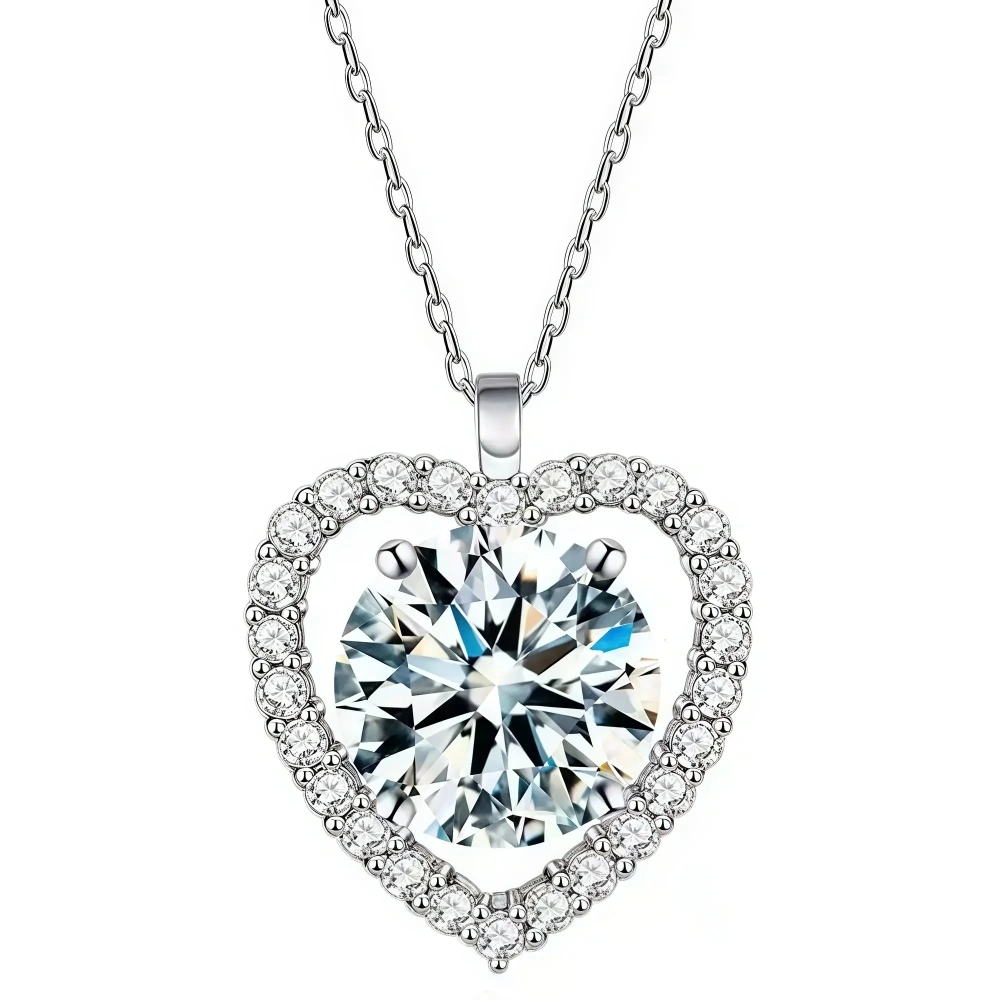 ShanLover Brand Moissanite Diamond Necklace for Women S925 Sterling Silver Heart Shaped Pendant Fashionable Jewelry Accessory