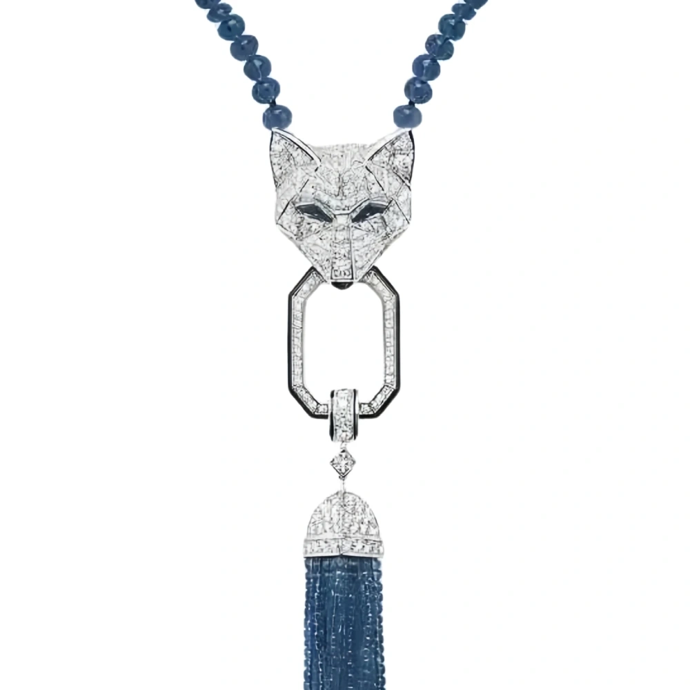 Winkin Winsin Luxury 925 Sterling Silver Beads Necklaces Fox Leopard Necklace Natural Lapis lazuli Gemstones Pendant Jewelry